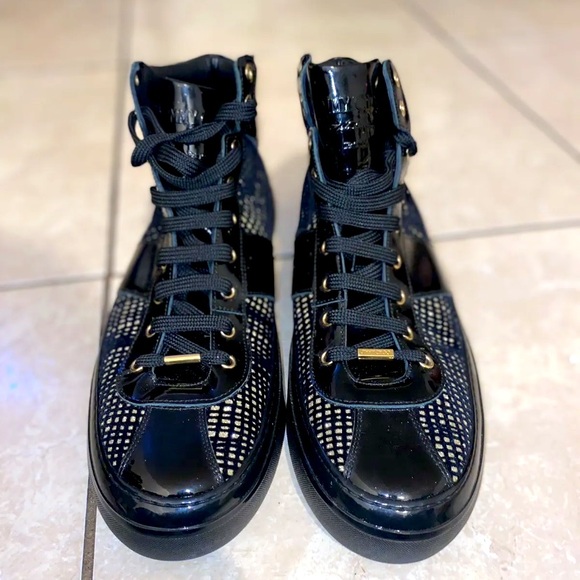 Jimmy Choo Men's Belgravia Black/Gold Net Flocked Glitter Sneakers N3765 Size 13 - Picture 2 of 9